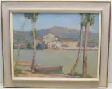 Landschaft mit Fluss und Booten by Raffaele De Grada, oil on canvas, sold Sep 2023