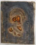 Russisch, Ende 19.Jh by Gottesmutter von Wladimir mit Silberoklad, tempera, sold Sep 2023