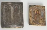 Russisch, um 1900 by Lot: 2 kleine Ikonen mit Silberoklad, tempera, sold Sep 2023