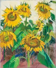 Sonnenblumen by Fritz Hug, oil on canvas, sold Sep 2023