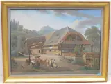 nach Mathias Gabriel Lory "Bauernhaus aus den Umgebungen von Bern by Paul Julius Arter, gouache, sold Sep 2023
