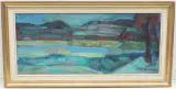Blaue Landschaft by Christiane Zufferey, oil on board, sold Sep 2023