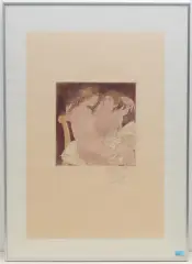 Liebespaar, sitzend by Hans Erni, color aquatint, sold Sep 2023