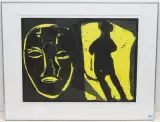 Kopf und Figur by Josef Felix Müller, 1995, color woodcut, offered Sep 2023
