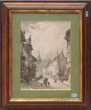 Oberthor, Altstadtgasse in Schaffhausen by Gustav Bauernfeind, pen and ink, sold Jun 2023