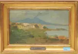zugeschrieben Die Bucht von Neapel mit dem Vesuv by Carlo Brancaccio, oil, sold Jun 2023