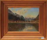 Berglandschaft mit See by Gioachimo Galbusera, oil on panel, sold Jun 2023