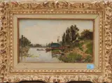 Flusslandschaft mit Wäscherin by Hippolyte Camille Delpy, oil on panel, sold Jun 2023