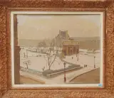 Jardin du Carroussel im Schnee, Paris by Valdo Barbey, oil on canvas, sold Jun 2023