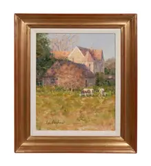 Cows in the Garden by Eric Michaels, oil on board, sold Apr 2023