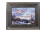 Bellows Falls by Mitch Baird, oil on canvas board, sold Apr 2023