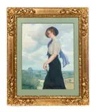 The Blue Shawl by William Arber Brown Kirkpatrick, oil on canvas, sold Apr 2023