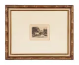 On the Neschimong River" or "Cows on the River by Peter Moran, etching on paper, sold Apr 2023