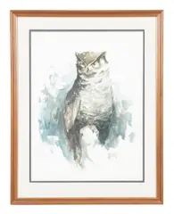 Owl by Wayland Moore, watercolor on paper, sold Apr 2023