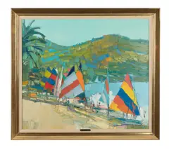 Sail Boats in Puerto Marques by Nicola Simbari, oil on canvas, sold Apr 2023