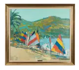 Sail Boats in Puerto Marques by Nicola Simbari, oil on canvas, sold Apr 2023