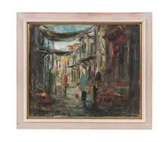 Market" or "Shuk by Zvi Raphaeli, oil on canvas, sold Apr 2023