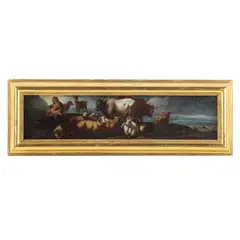 among livestock in a landscape by Depicting a mother nursing, oil on canvas, sold Jun 2023