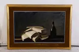 still life with books by Michael Huggins, oil on canvas, sold Apr 2025