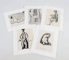 (5) Figural drawings depicting young men and boys by Albert Wainwright, ink on paper, sold Apr 2025