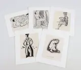 (5) Figural drawings depicting young men and boys by Albert Wainwright, ink on paper, sold Apr 2025