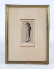 Untitled by Joseph Uhl, Etching of little boy in corner, sold Apr 2025