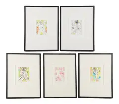 (5) hand colored etchings by Joyce Treiman, drypoint and unique watercolor, sold May 2025