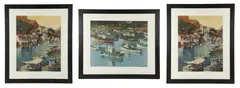 (3) large signed serigraphs depicting harbor scenes by Henri Plisson, silkscreen on paper, sold May 2025