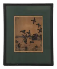 Untitled by Frank Weston Benson, etching "In Island Pond", sold May 2025