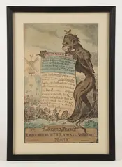 The Genius of France Expounding Her Laws to the Sublime People by George Cruikshank, 1815, etching, sold May 2025