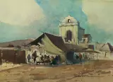 Orientalist Market Scene by Gerhard C. F. Miller, watercolor, sold Jul 2022