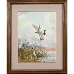 Mallards in Flight by Gerald Petitt, 1980, watercolor on paper, sold Jul 2022