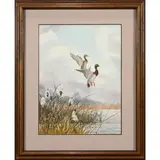 Mallards in Flight by Gerald Petitt, 1980, watercolor on paper, sold Jul 2022