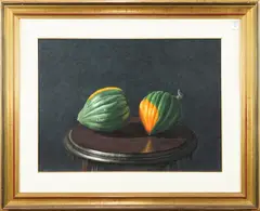 Acorn Squash by Robert Dodge, watercolor and gouache on Crescent illustration board, sold Jul 2022