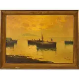 Fishing Boats by Arnoldo De Lisio, oil on canvas, sold Jul 2022