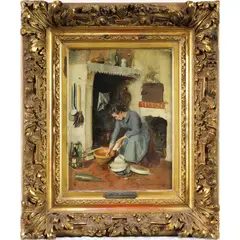 Woman's Work is Never Done by Alfred Belhomme, 1891, oil on canvas, sold Jul 2022