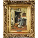 Woman's Work is Never Done by Alfred Belhomme, 1891, oil on canvas, sold Jul 2022