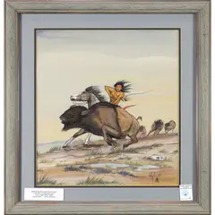 The Kill by Frank Vigil, 1961, gouache on paper, sold Jul 2022