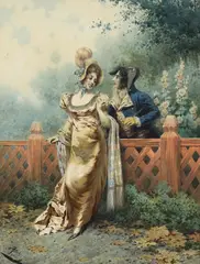Courting Scene by Giuseppe Aureli, watercolor on paper, sold Jul 2022