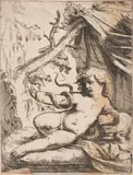 The Infant Hercules in his Cradle," circa by Lorenzo Loli, etching, sold Aug 2022