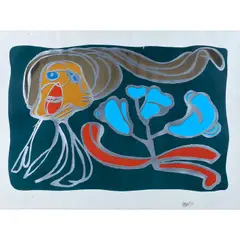 Floating Green Passion by Karel Appel, 1975, screenprint with metallic pigment on wove paper, sold Aug 2022