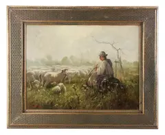 shepherd in the field by Henry Singlewood Bisbing, oil on canvas, sold Feb 2025