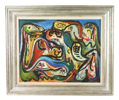 Ansigter" (Faces) by Finn Pedersen, oil on canvas, sold Feb 2025
