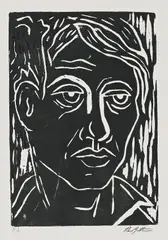 Portrait of a Man by Daniel Eugene Botha, linocut, sold Dec 2023
