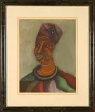 Portrait of a Woman by Solly Malope, pastel on paper, sold Dec 2023