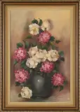 Still Life with White Roses by Celia Walsh-Diehl, oil on canvas mounted on board, sold Dec 2023