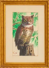 Owl by Arthur Sarnoff, Gouache on Paper, sold Jun 2024