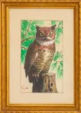 Owl by Arthur Sarnoff, Gouache on Paper, sold Jun 2024
