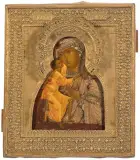 Russisch, 19.Jh by Gottesmutter Feodorowskaja mit Basma, tempera, sold Jun 2023