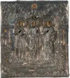 Russisch, 19.Jh by Heiligenikone mit Silberoklad, tempera, sold Jun 2023